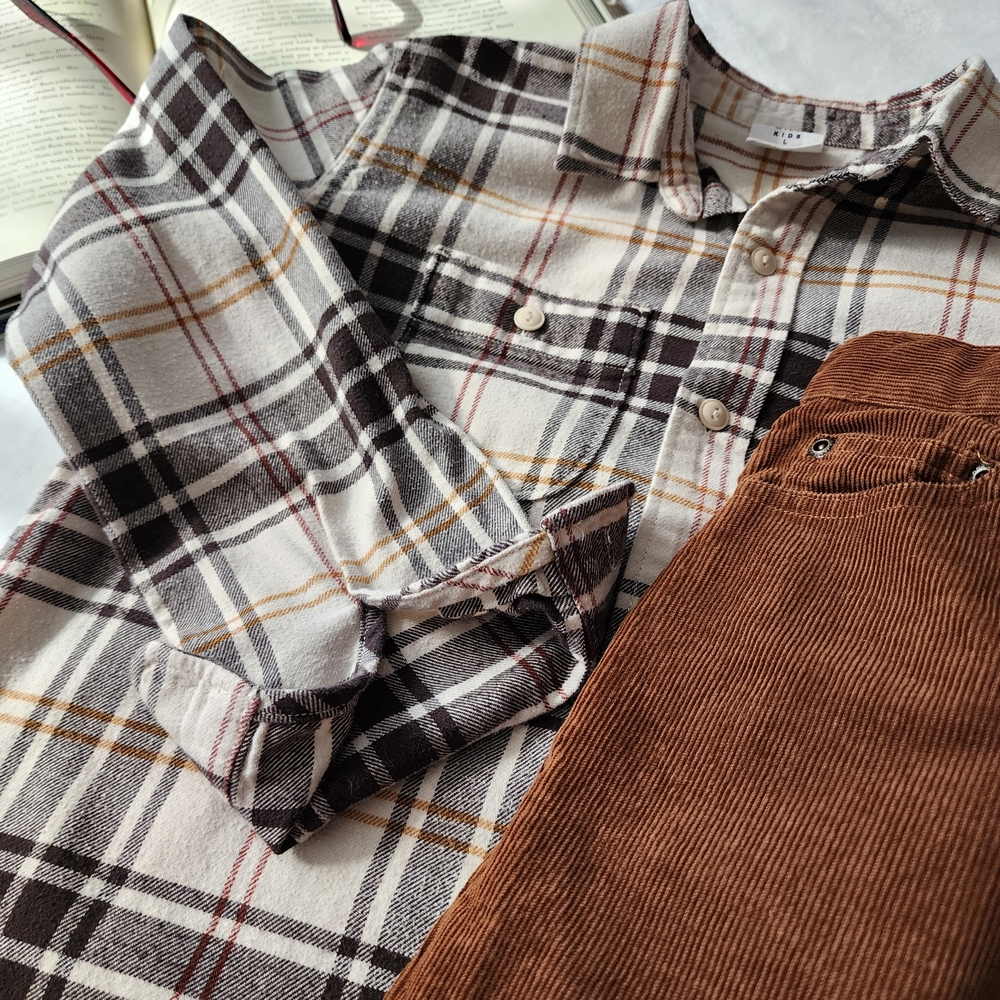 Boys Preppy Outfit Bundle Size 10: GAP Plaid Shirt, Janie & Jack Corduroy Pants - Picture 4 of 10